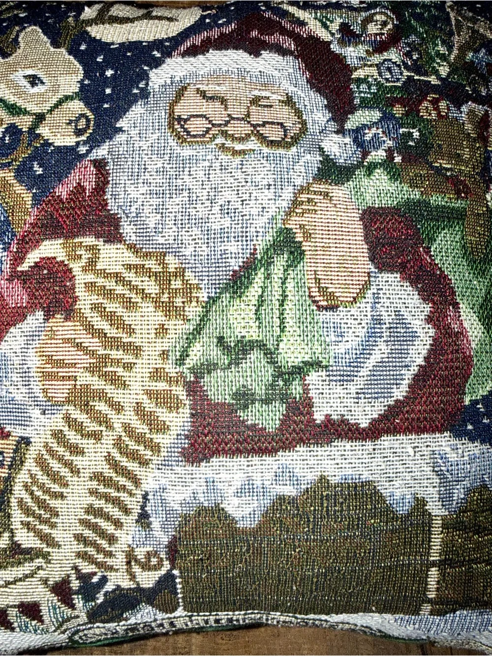 Vintage Style Santa Claus Tapestry Throw Pillow 13x14 Christmas Holiday Decor